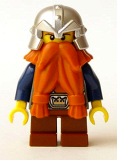 LEGO cas377 Fantasy Era - Dwarf, Dark Orange Beard, Metallic Silver Helmet with Studded Bands, Dark Blue Arms, Pale Brown Beard